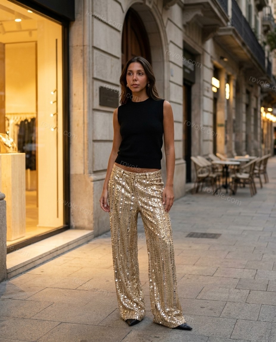 Gold Pants, three-quarter brand lifestyle view, by rovole.com
