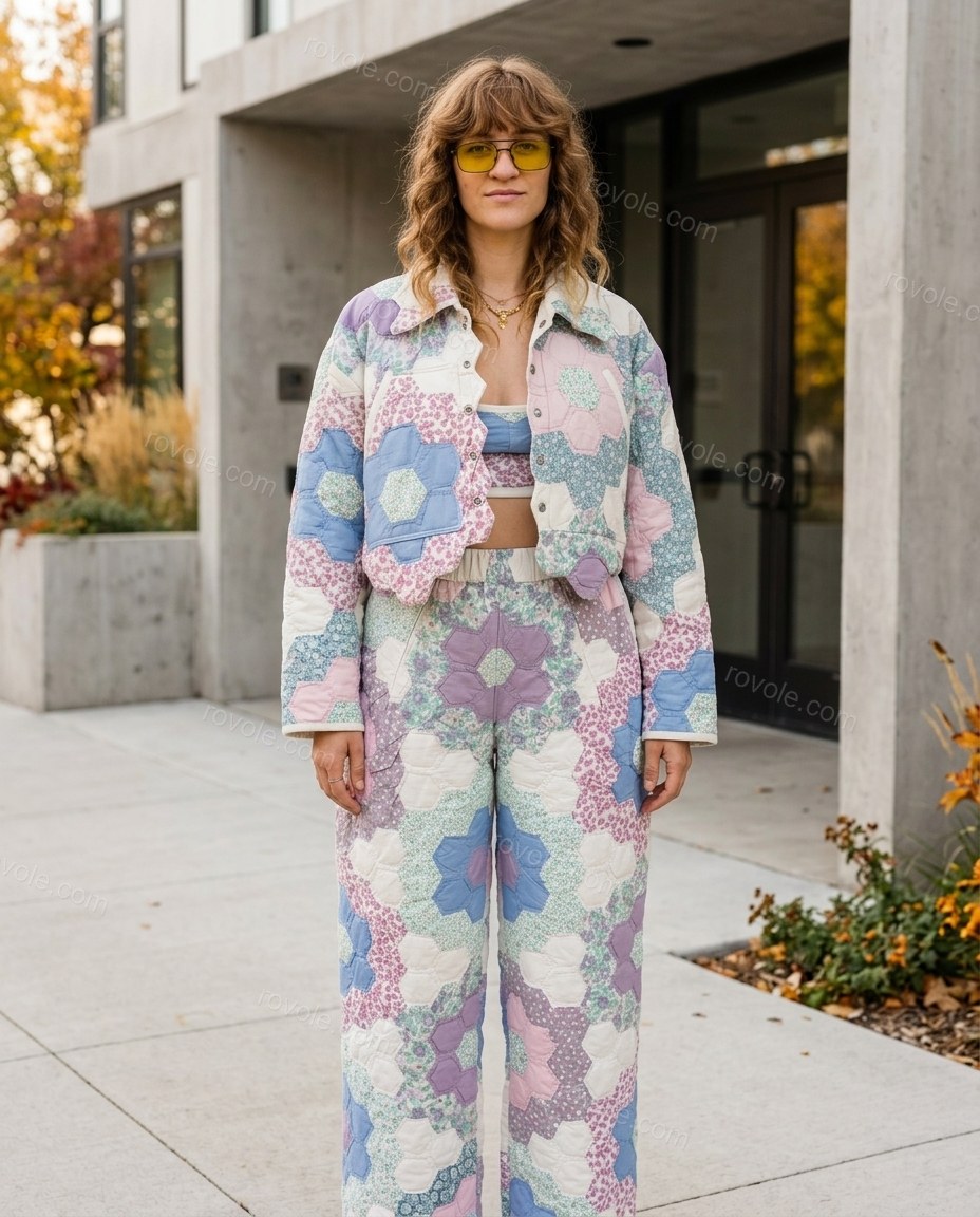 Multi-Color Floral Lace Pants, full-length hero view, by rovole.com