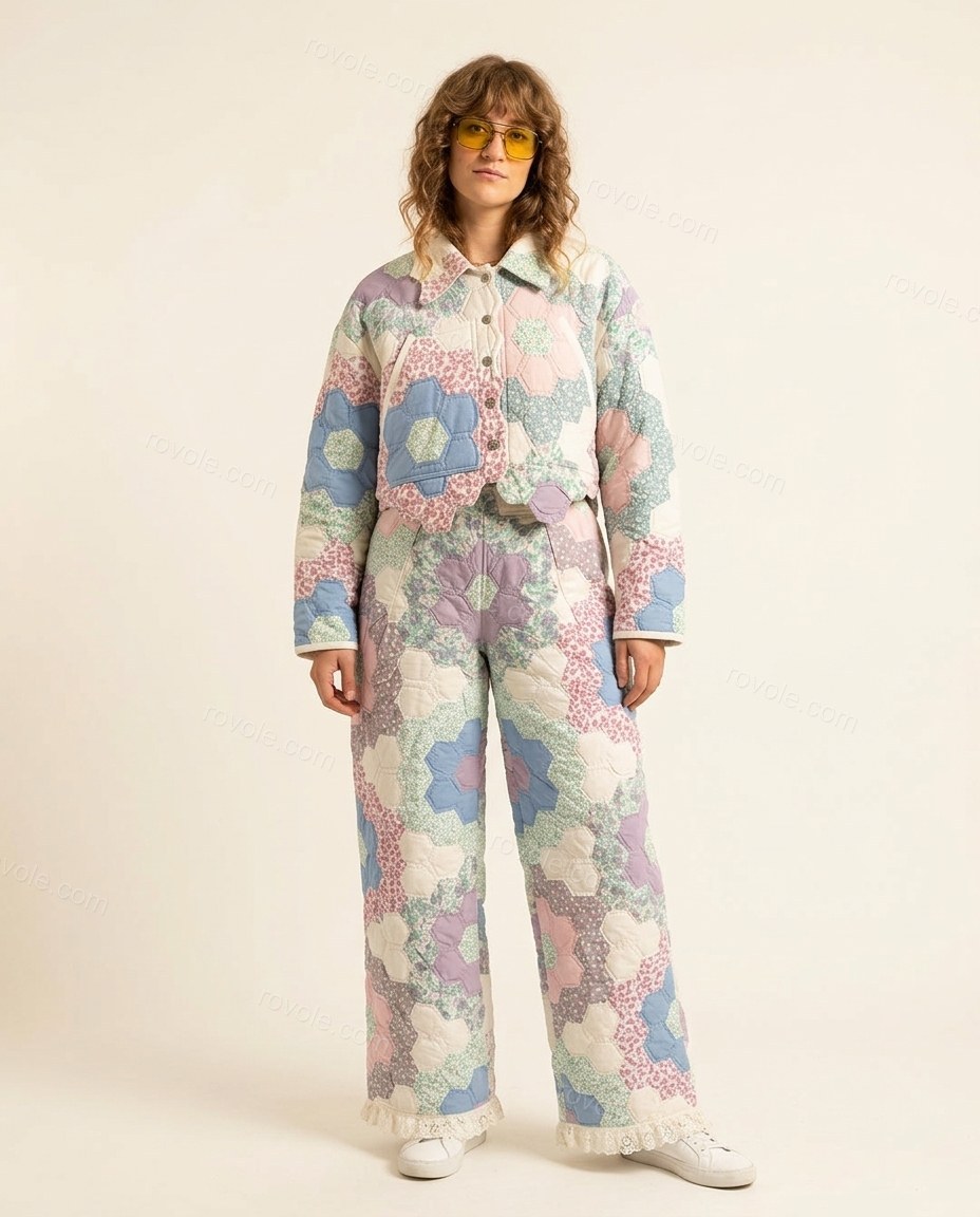 Multi-Color Floral Lace Pants, front studio view, by rovole.com
