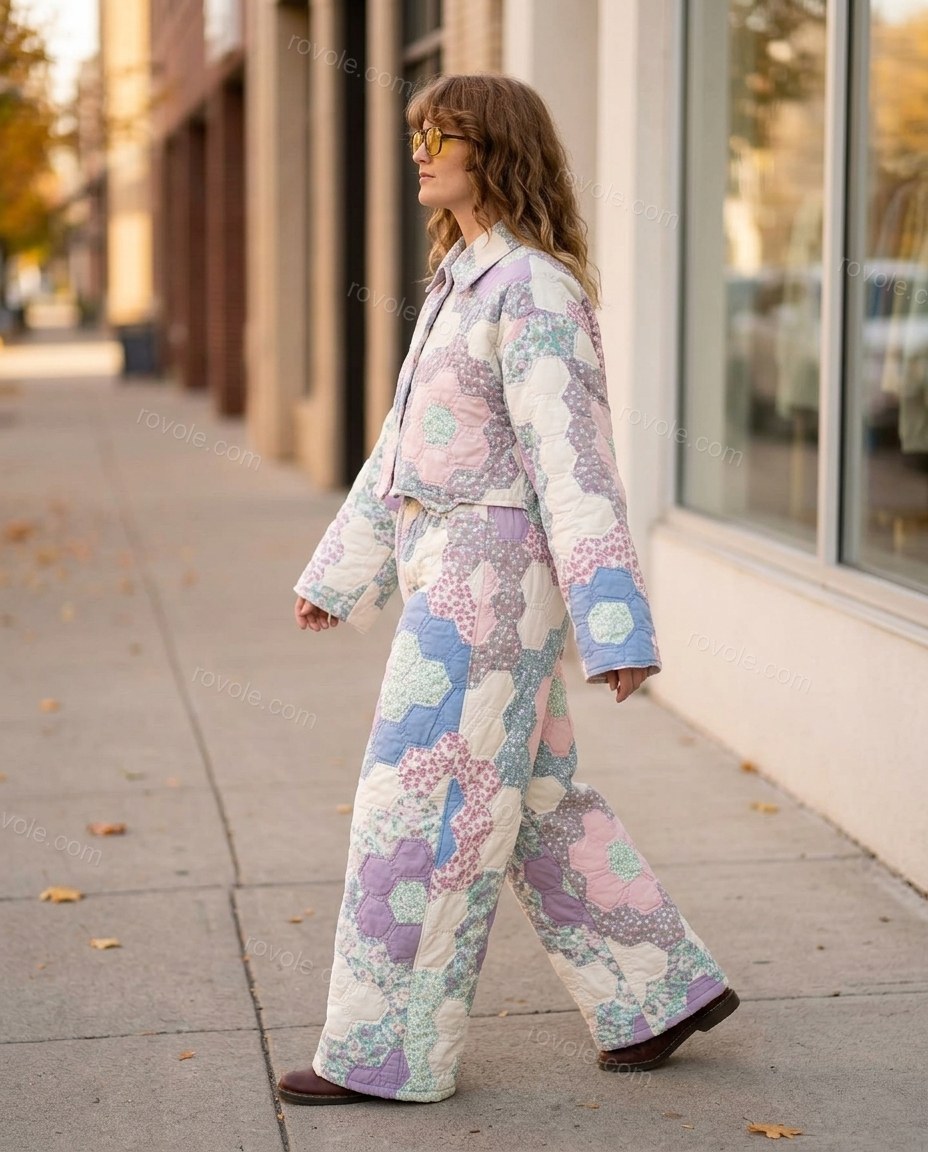 Multi-Color Floral Lace Pants, walking lifestyle view, by rovole.com