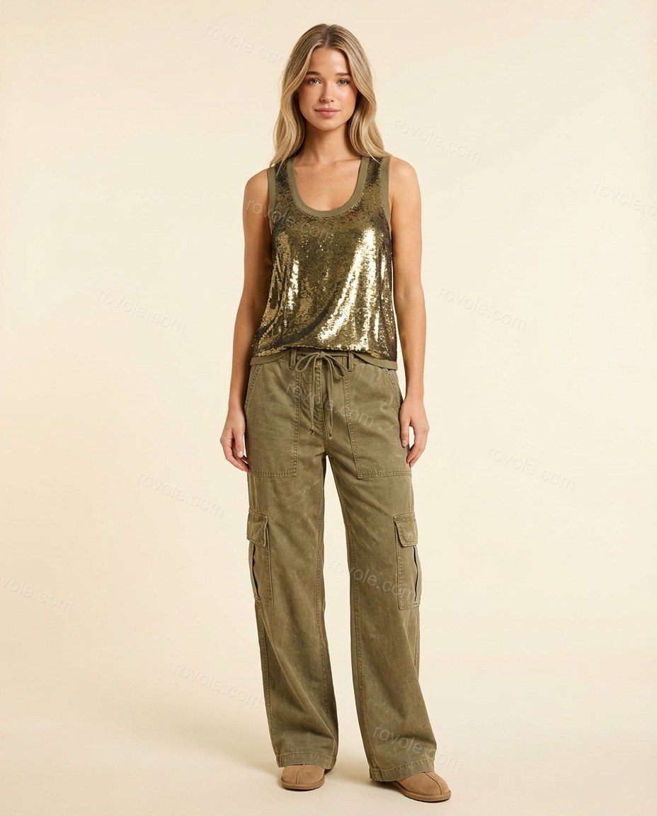 Olive Green Ribbed Top & Pants Set, full-length hero view, by rovole.com