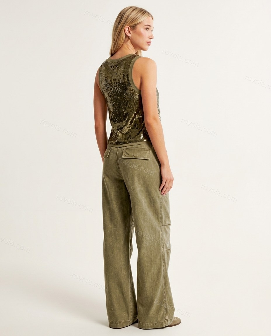 Olive Green Ribbed Top & Pants Set, back studio view, by rovole.com