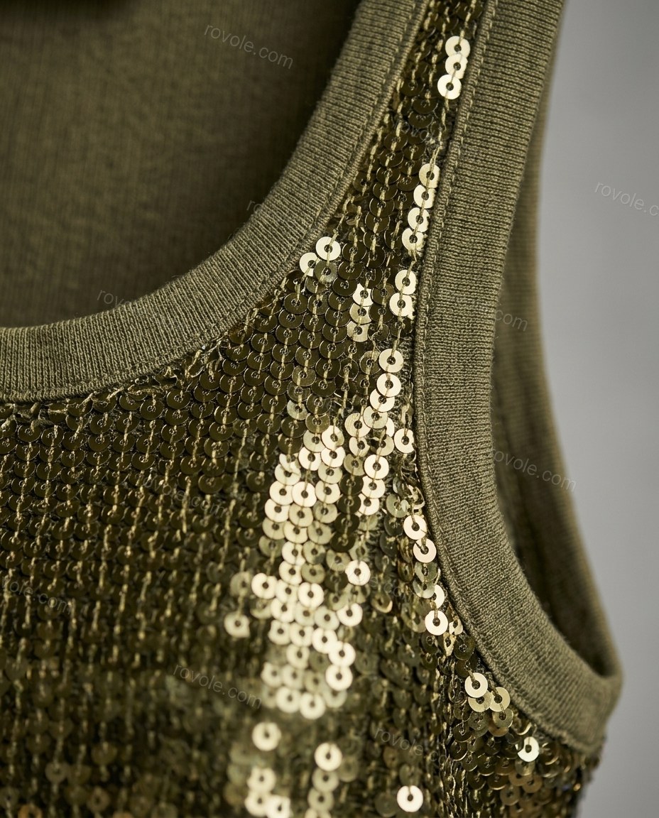 Olive Green Ribbed Top & Pants Set, close-up of gold accents, drawstring waist (pants) and cargo pockets (pants), by rovole.com