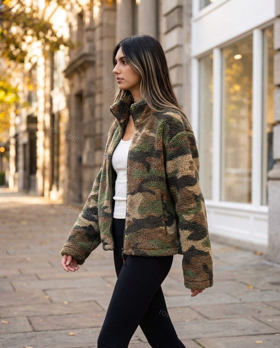 Green Jacket, walking lifestyle view, by rovole.com