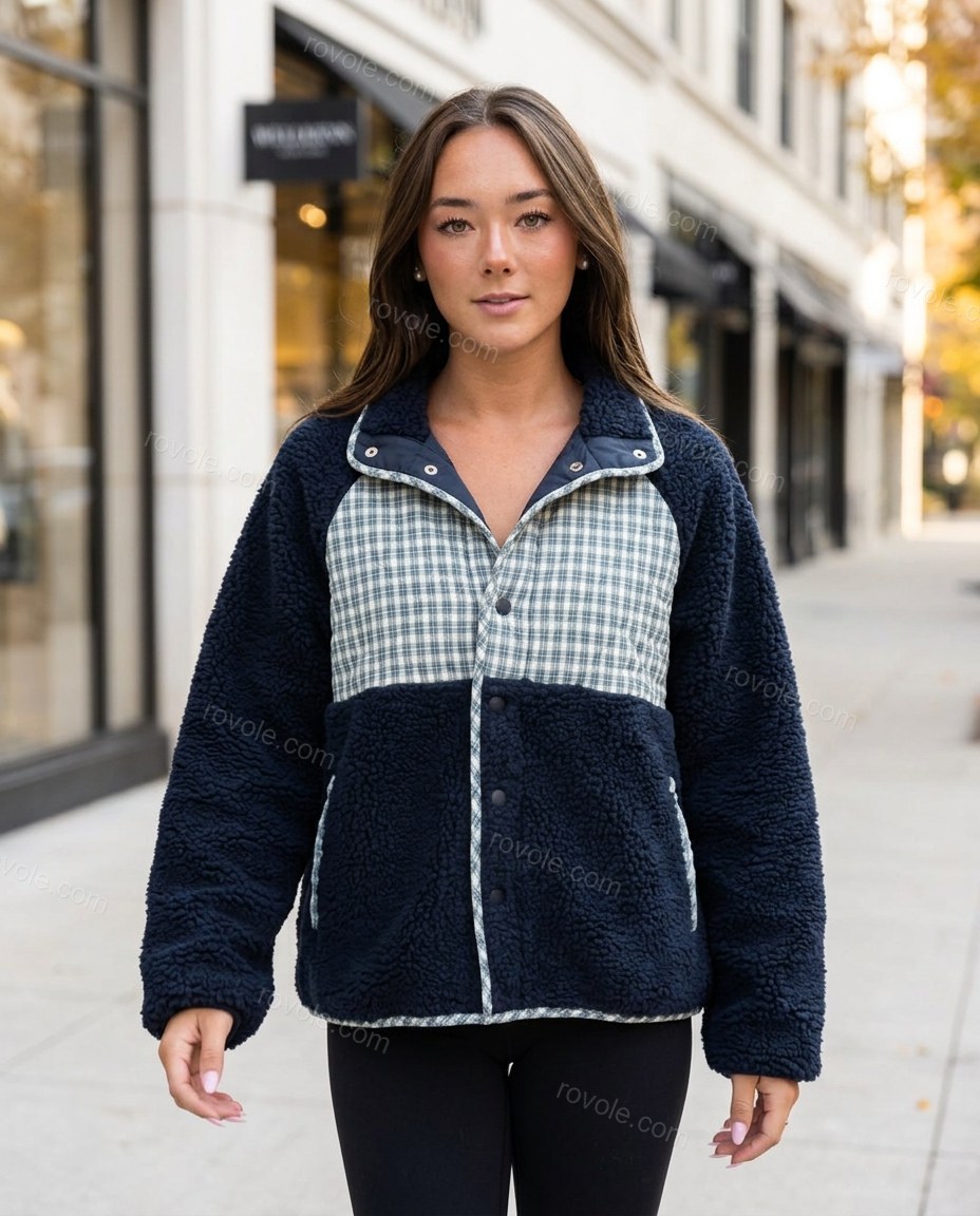 Navy Plaid Jacket, movement and fit lifestyle view, by rovole.com