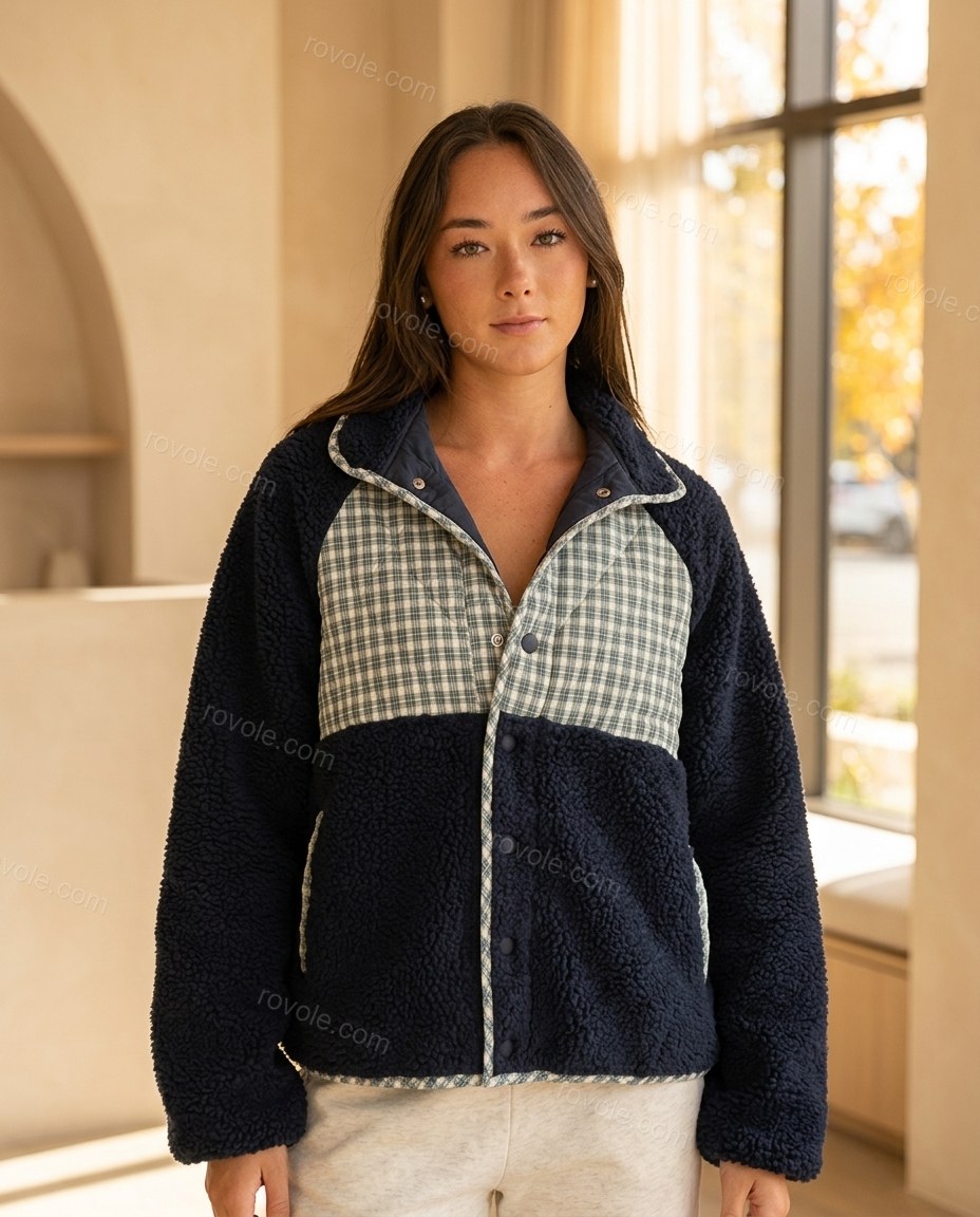 Navy Plaid Jacket, full-length hero view, by rovole.com