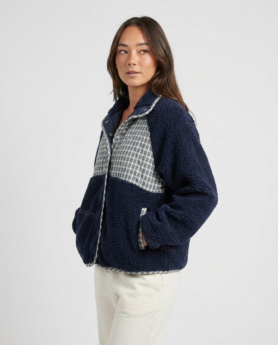 Navy Plaid Jacket, side and back studio view, by rovole.com