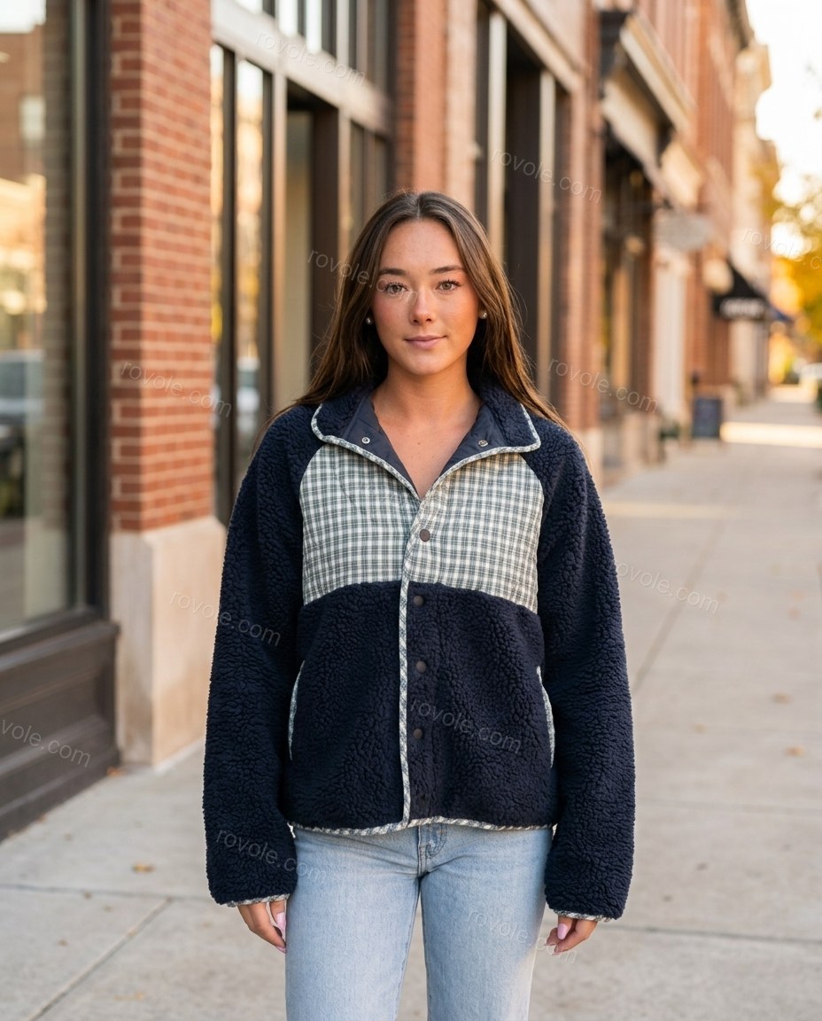 Navy Plaid Jacket, alternate use-case lifestyle view, by rovole.com