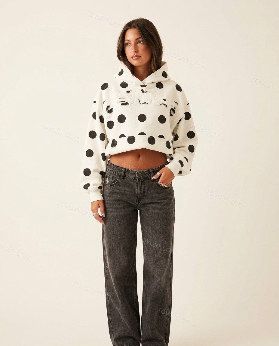White Polka Dot Knit Top, front studio view, by rovole.com
