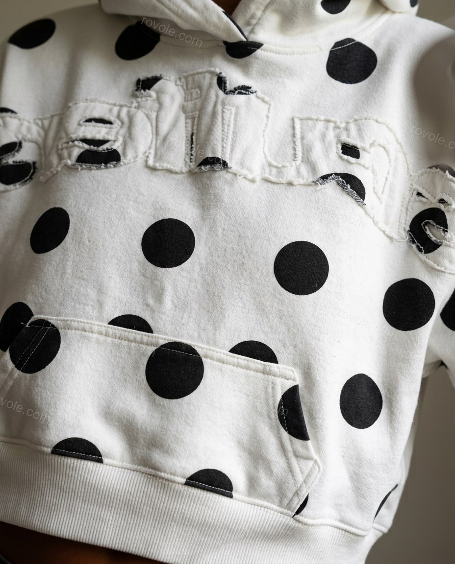 White Polka Dot Knit Top, close-up of polka dot, by rovole.com