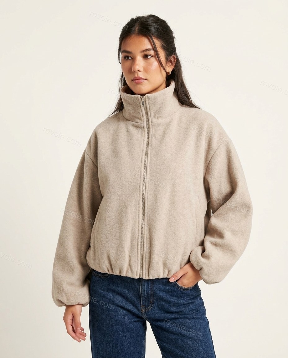 Light Beige Knit Jacket, side and back studio view, by rovole.com