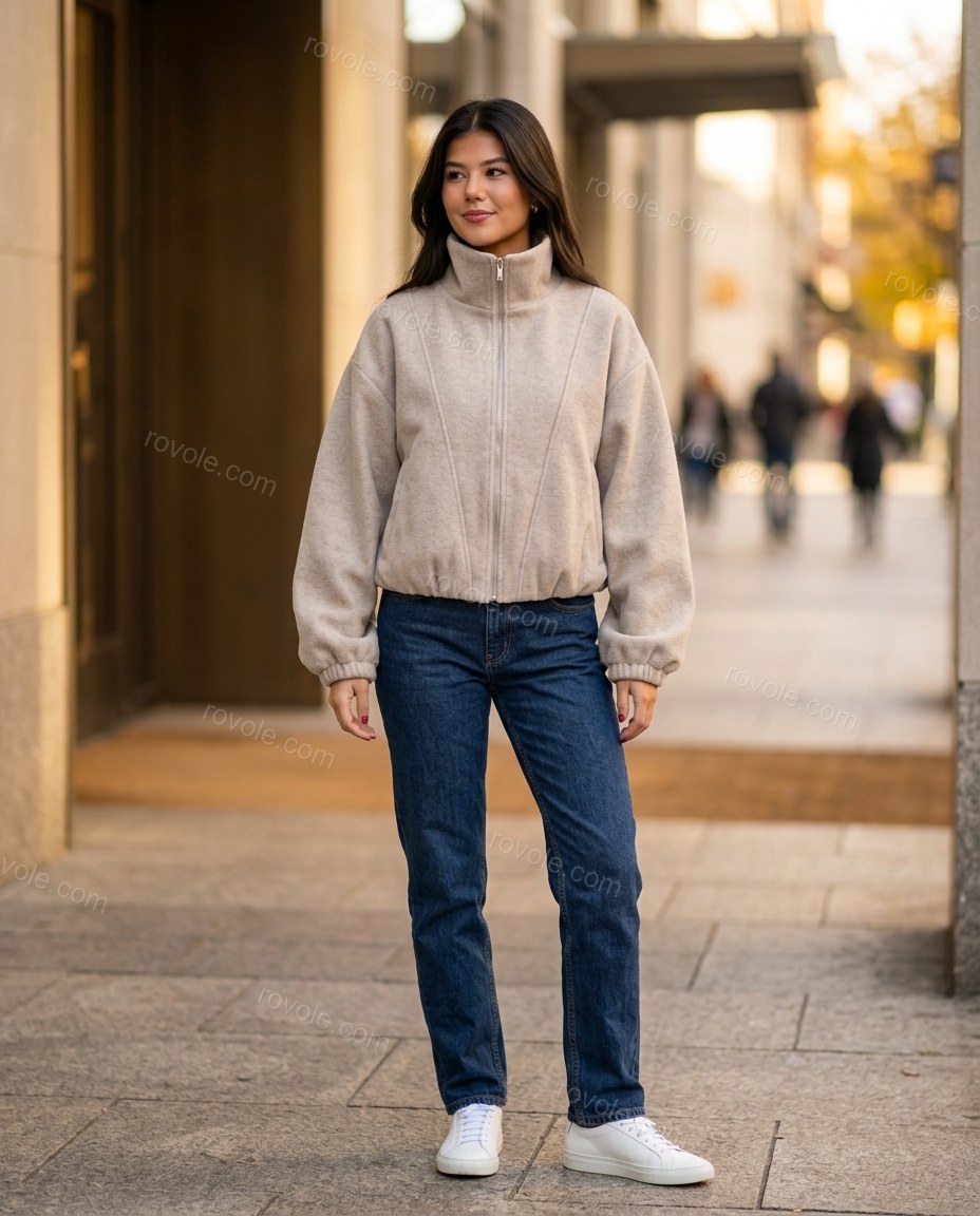 Light Beige Knit Jacket, alternate use-case lifestyle view, by rovole.com