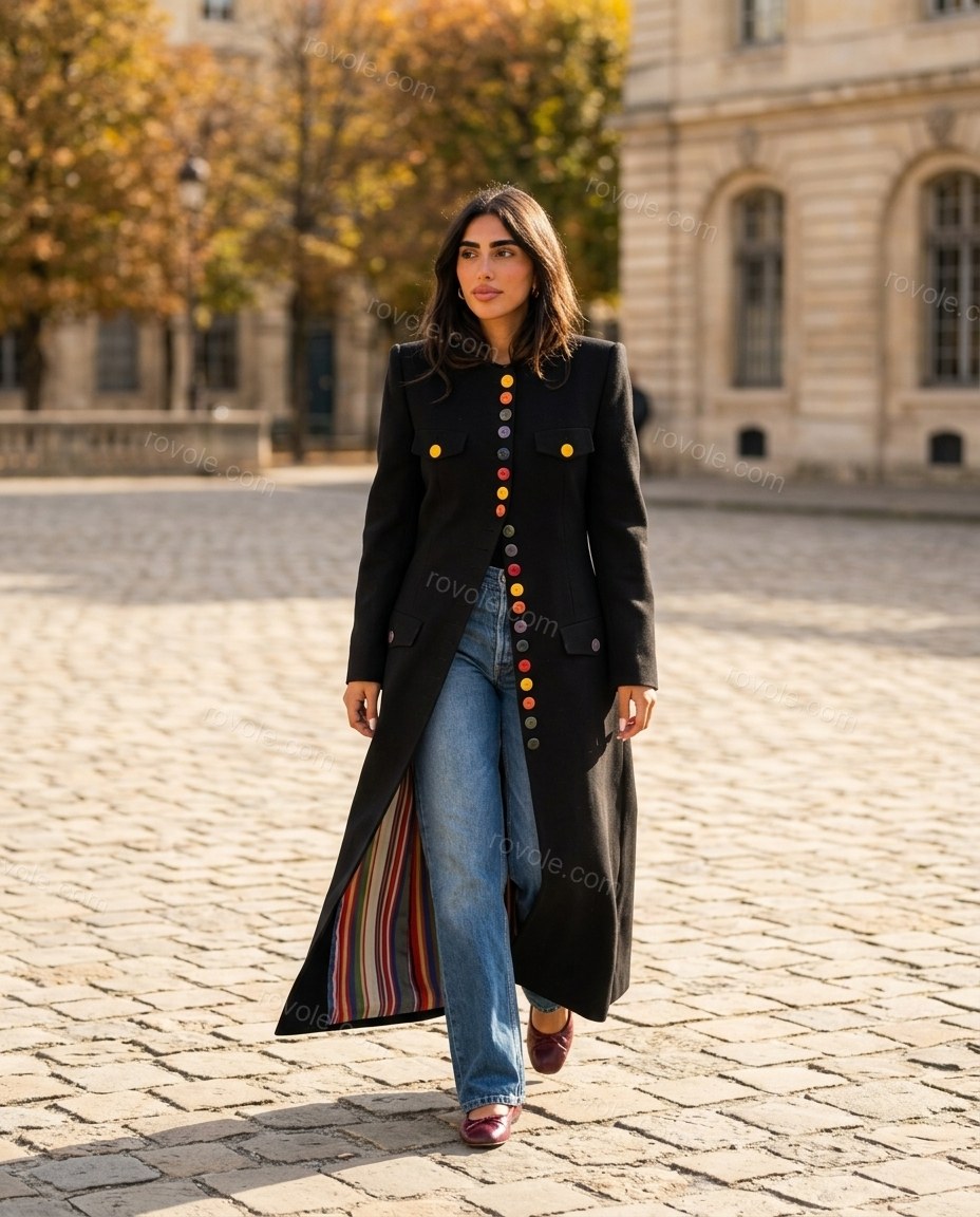Black Coat, movement and fit lifestyle view, by rovole.com