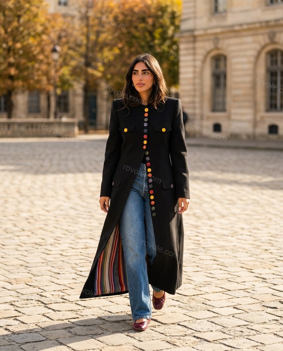 Black Coat, movement and fit lifestyle view, by rovole.com