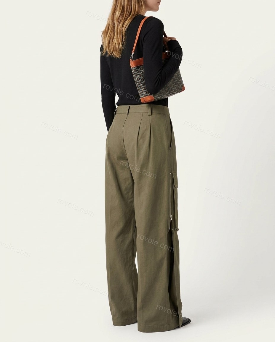 Olive Green Pleated Pants, back studio view showing not visible, by rovole.com