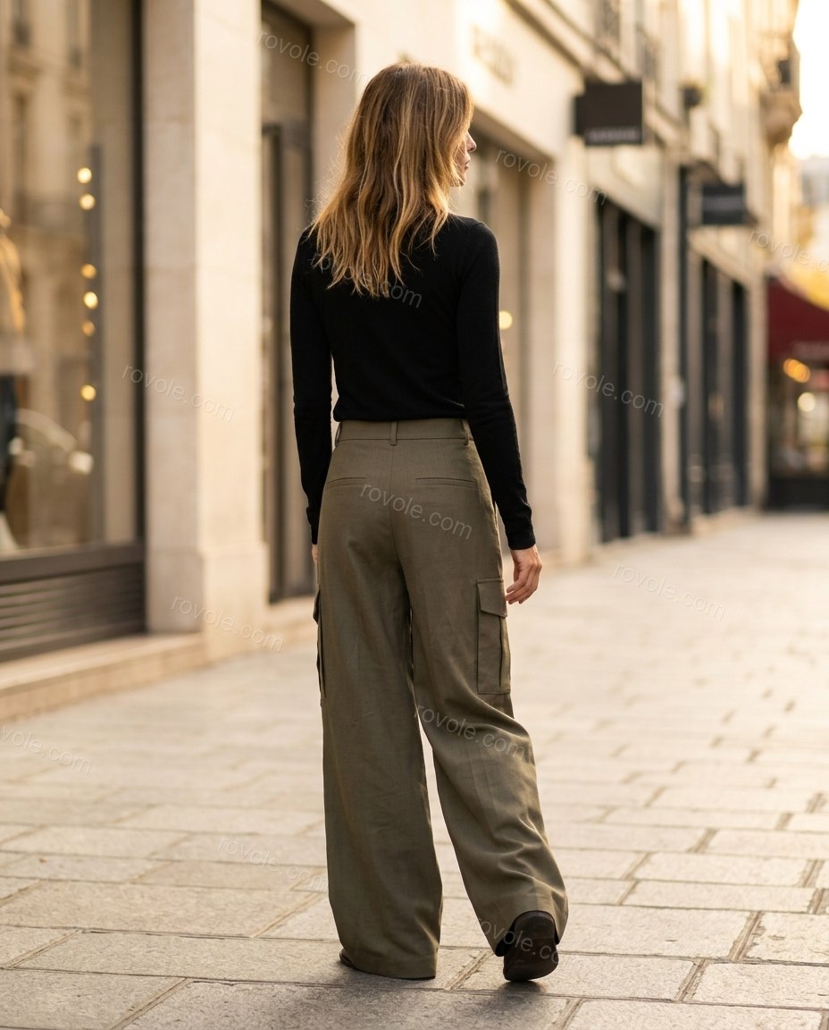 Olive Green Pleated Pants, alternate use-case lifestyle view, by rovole.com