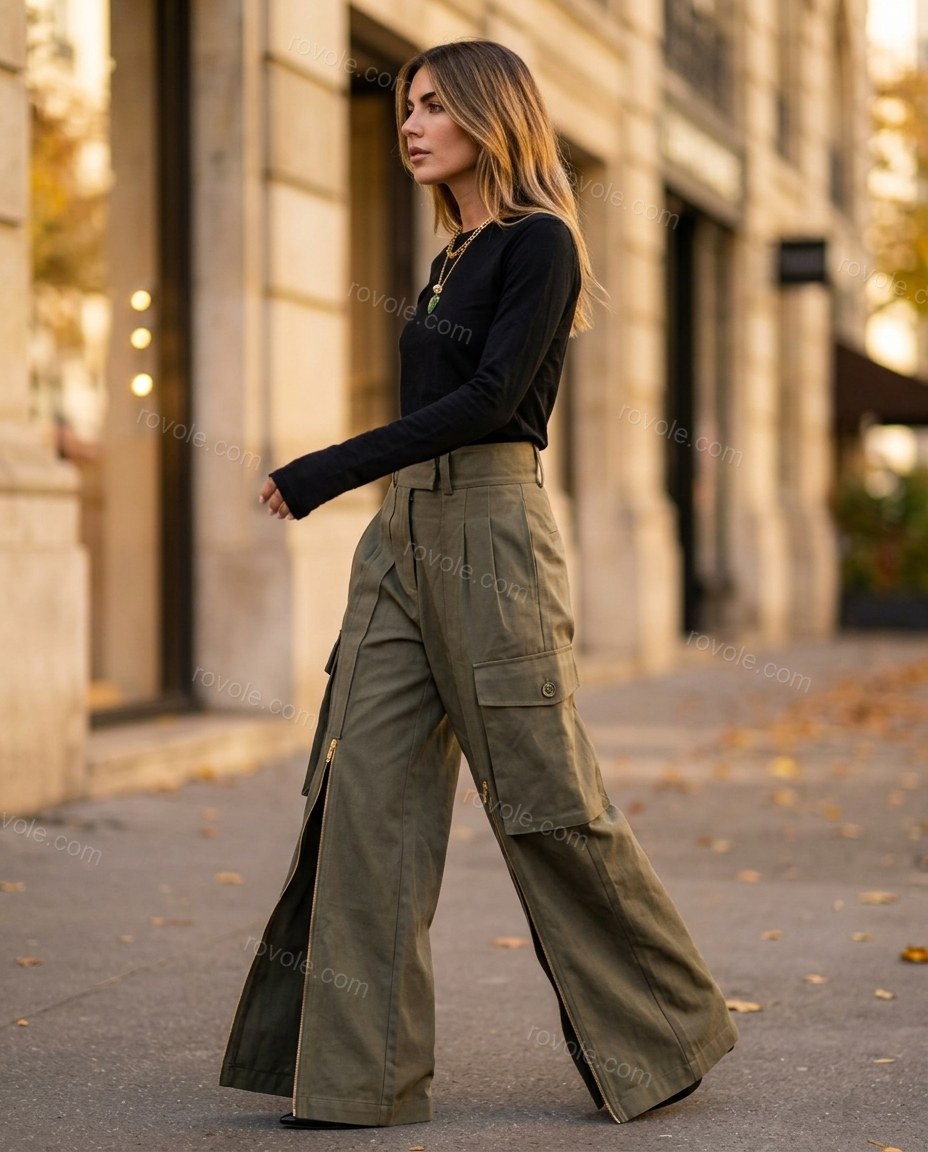 Olive Green Pleated Pants, walking lifestyle view, by rovole.com
