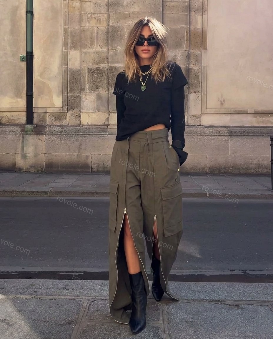 Olive Green Pleated Pants, full-length hero view, by rovole.com