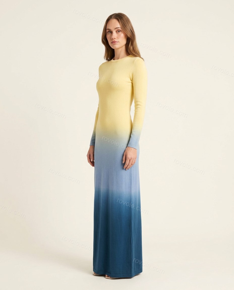 Yellow Maxi Knit Dress, side and back studio view, by rovole.com