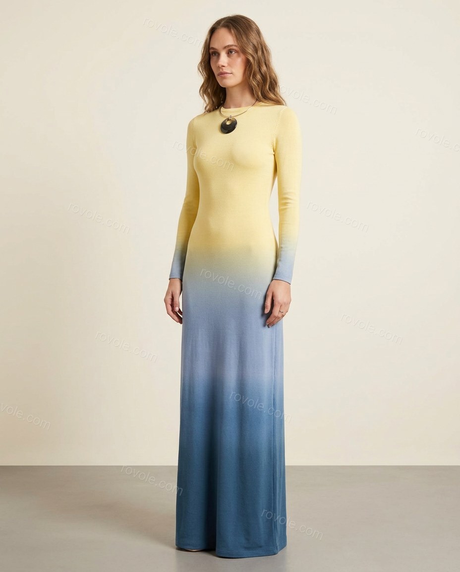 Yellow Maxi Knit Dress, full-length hero view, by rovole.com