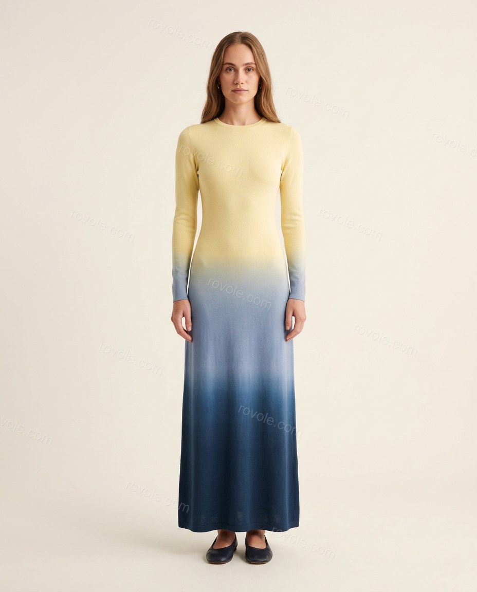 Yellow Maxi Knit Dress, front studio view, by rovole.com