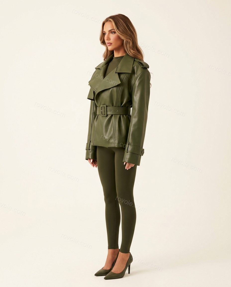 Dark Green Two-Piece Set, side and back studio view, by rovole.com