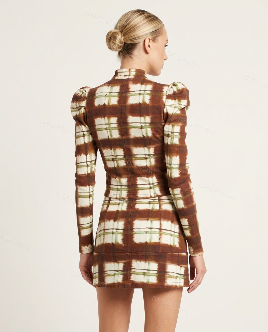 Brown Plaid Mini Top & Skirt Set, back studio view, by rovole.com