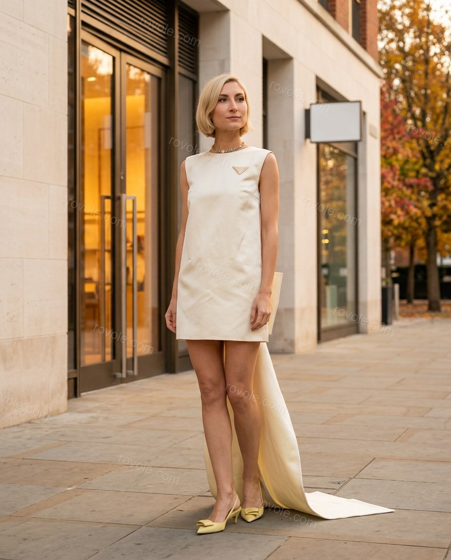 Cream Mini Satin Dress, alternate use-case lifestyle view, by rovole.com