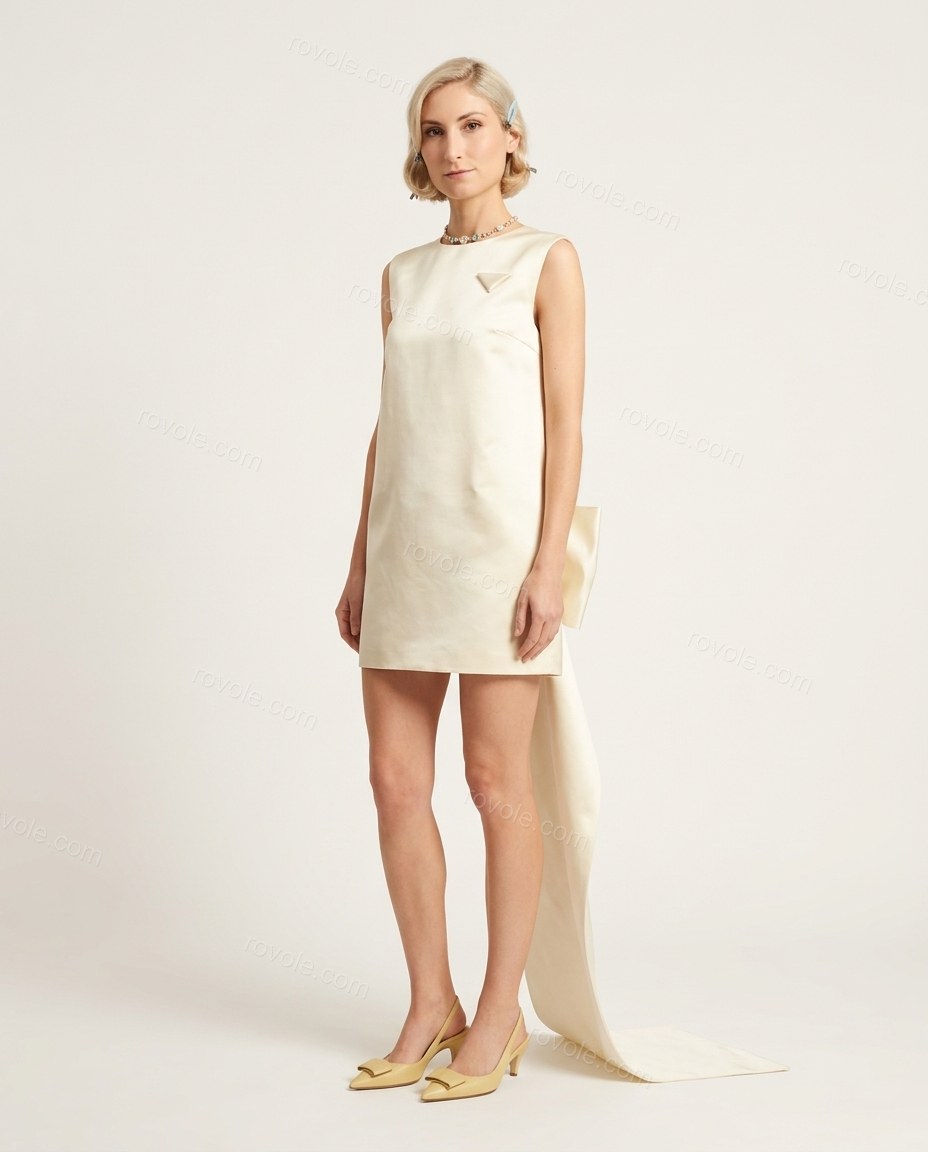 Cream Mini Satin Dress, front studio view, by rovole.com