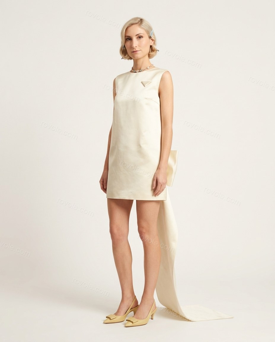 Cream Mini Satin Dress, front studio view, by rovole.com