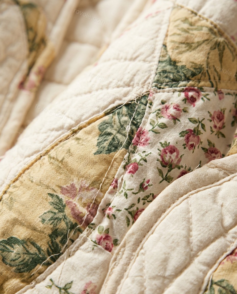 Cream Floral Cotton Jacket, close-up of floral, by rovole.com