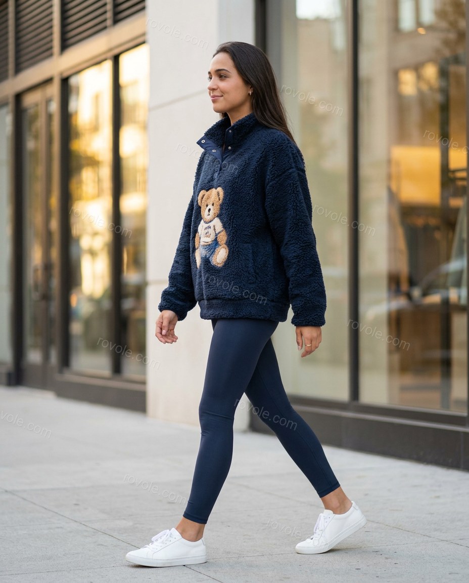 Navy Blue Top, walking lifestyle view, by rovole.com