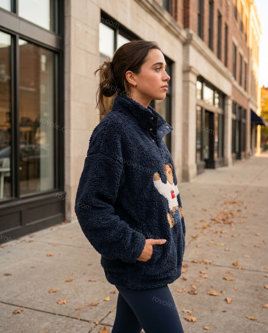 Navy Blue Top, movement and fit lifestyle view, by rovole.com