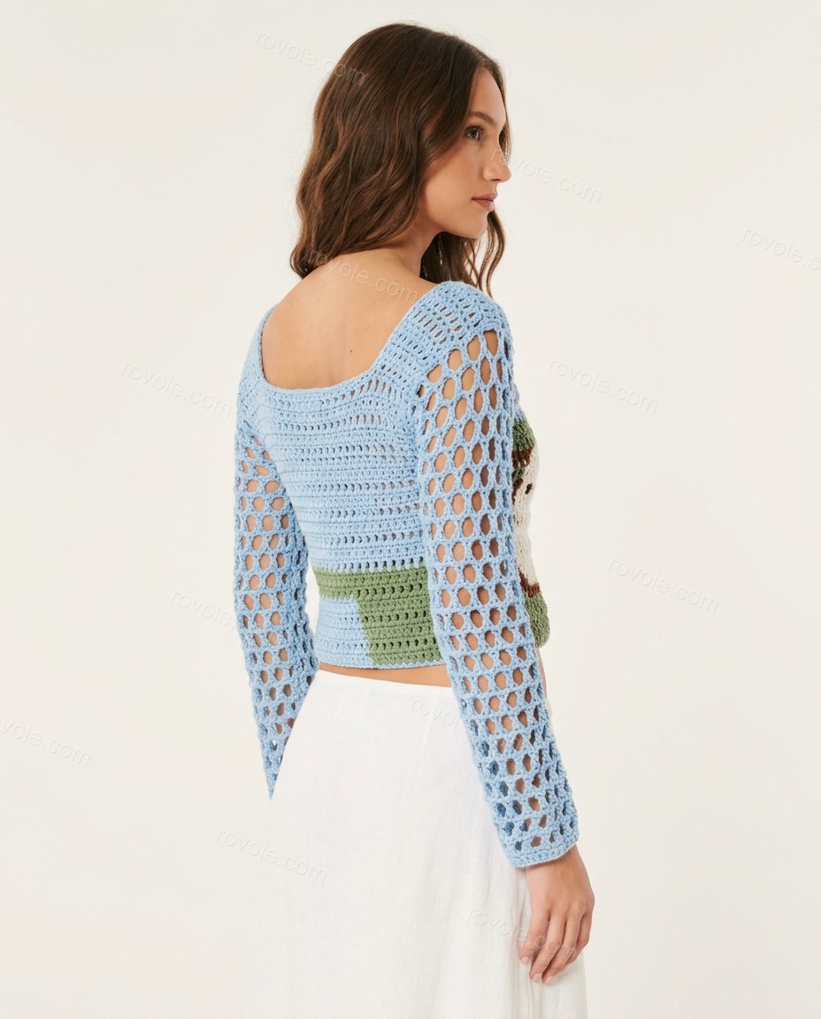 Green Knit Crochet Two-Piece Set, back studio view, by rovole.com