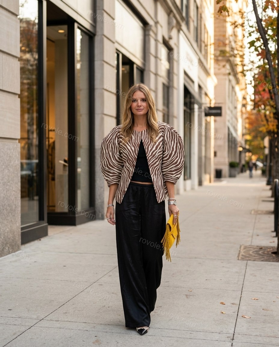 Brown Animal Print Jacket, three-quarter brand lifestyle view, by rovole.com