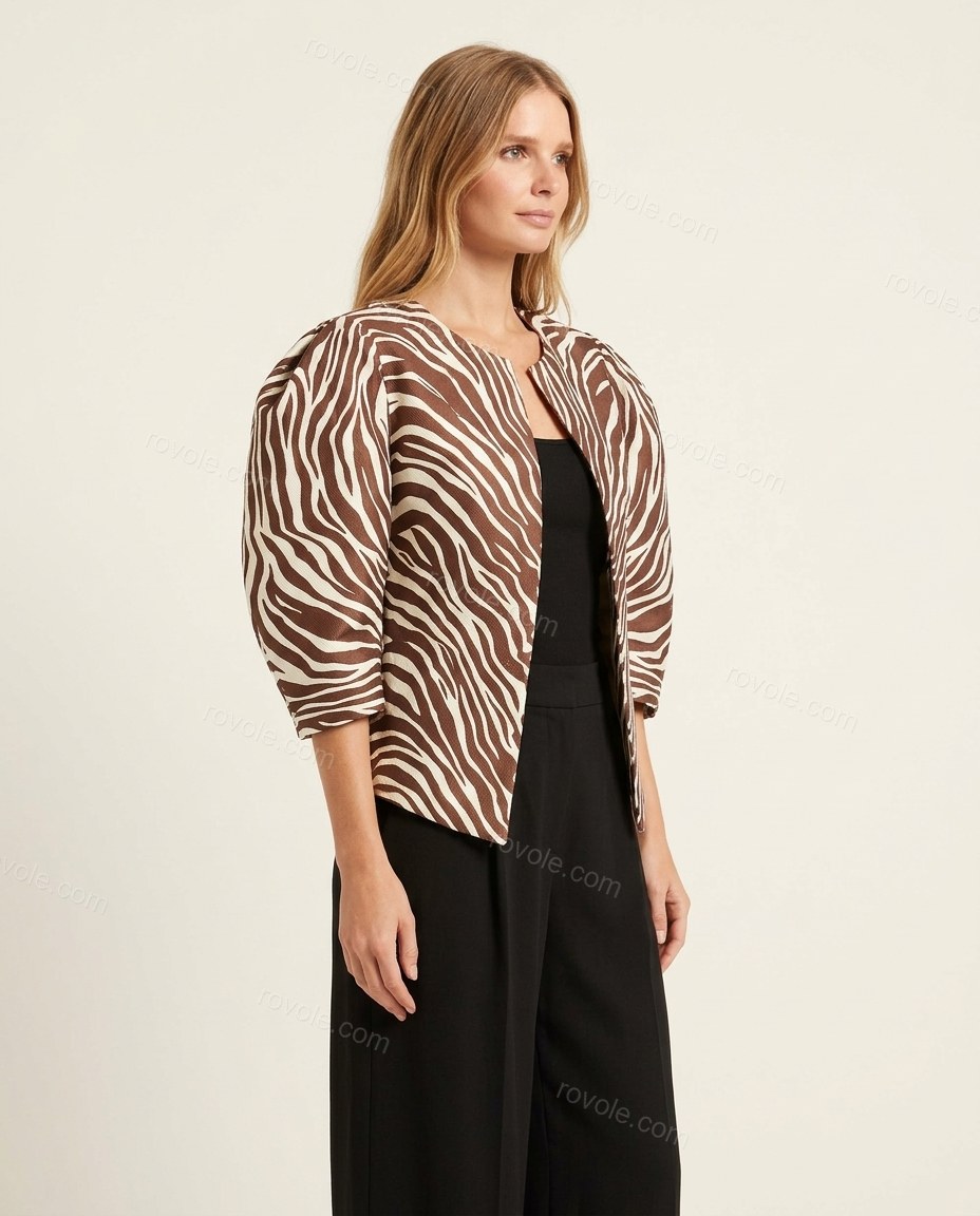 Brown Animal Print Jacket, side and back studio view showing unclear, no clear back view, by rovole.com