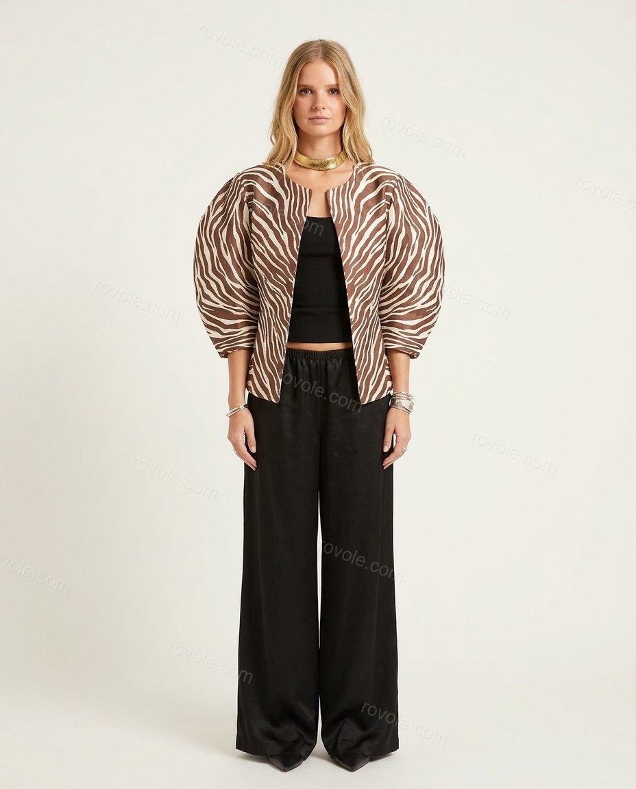 Brown Animal Print Jacket, front studio view, by rovole.com