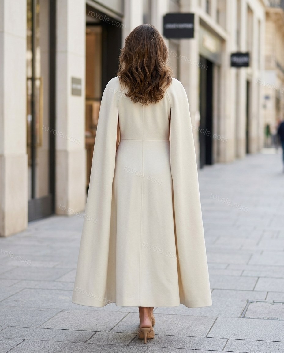 Cream Cape Coat, alternate use-case lifestyle view, by rovole.com