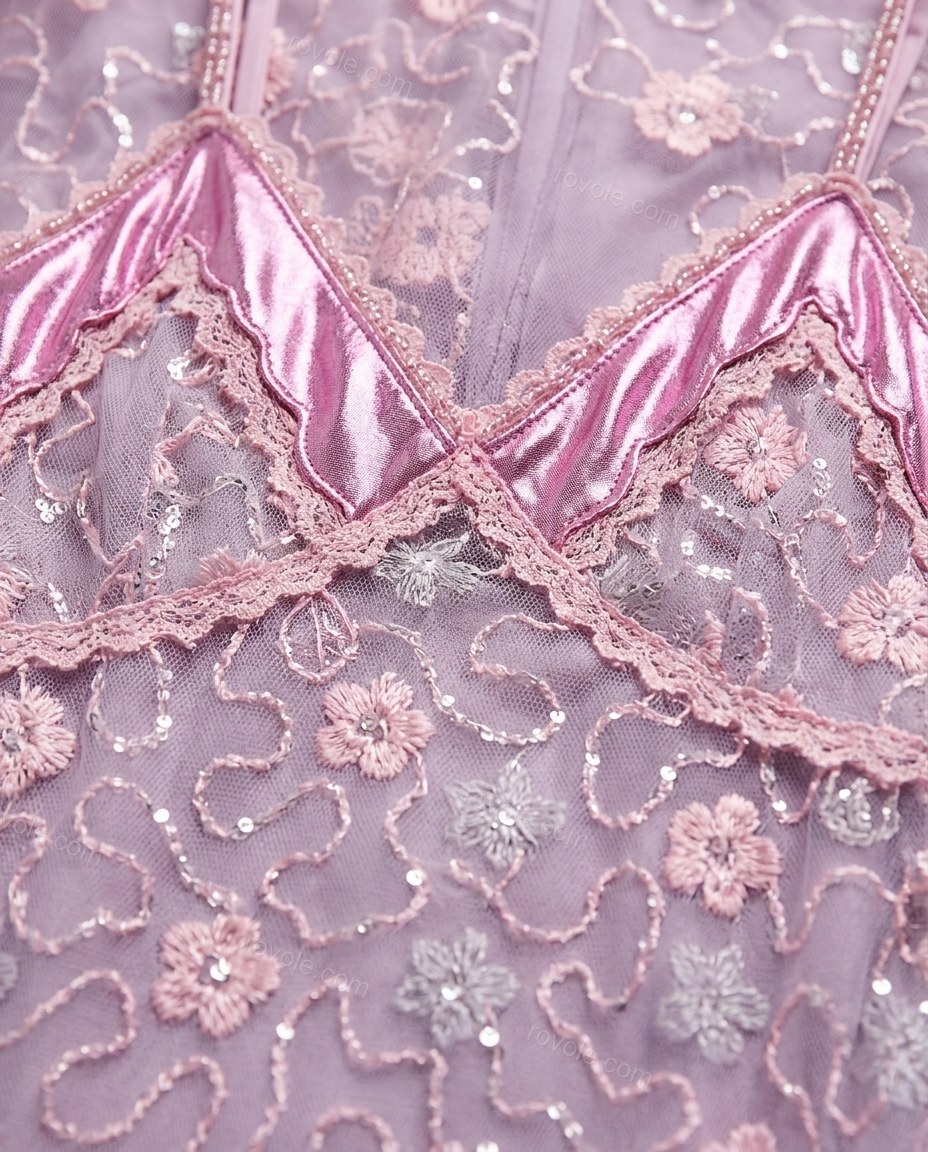 Pink Sleek Floral Embroidered Maxi Dress by Rovole