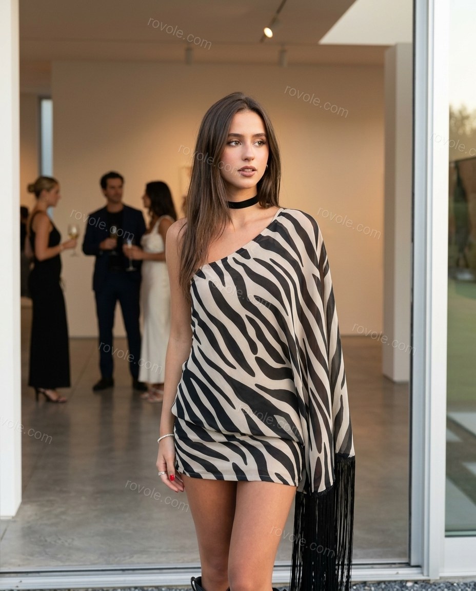 Sand Polished Zebra Print Mini Dress by Rovole