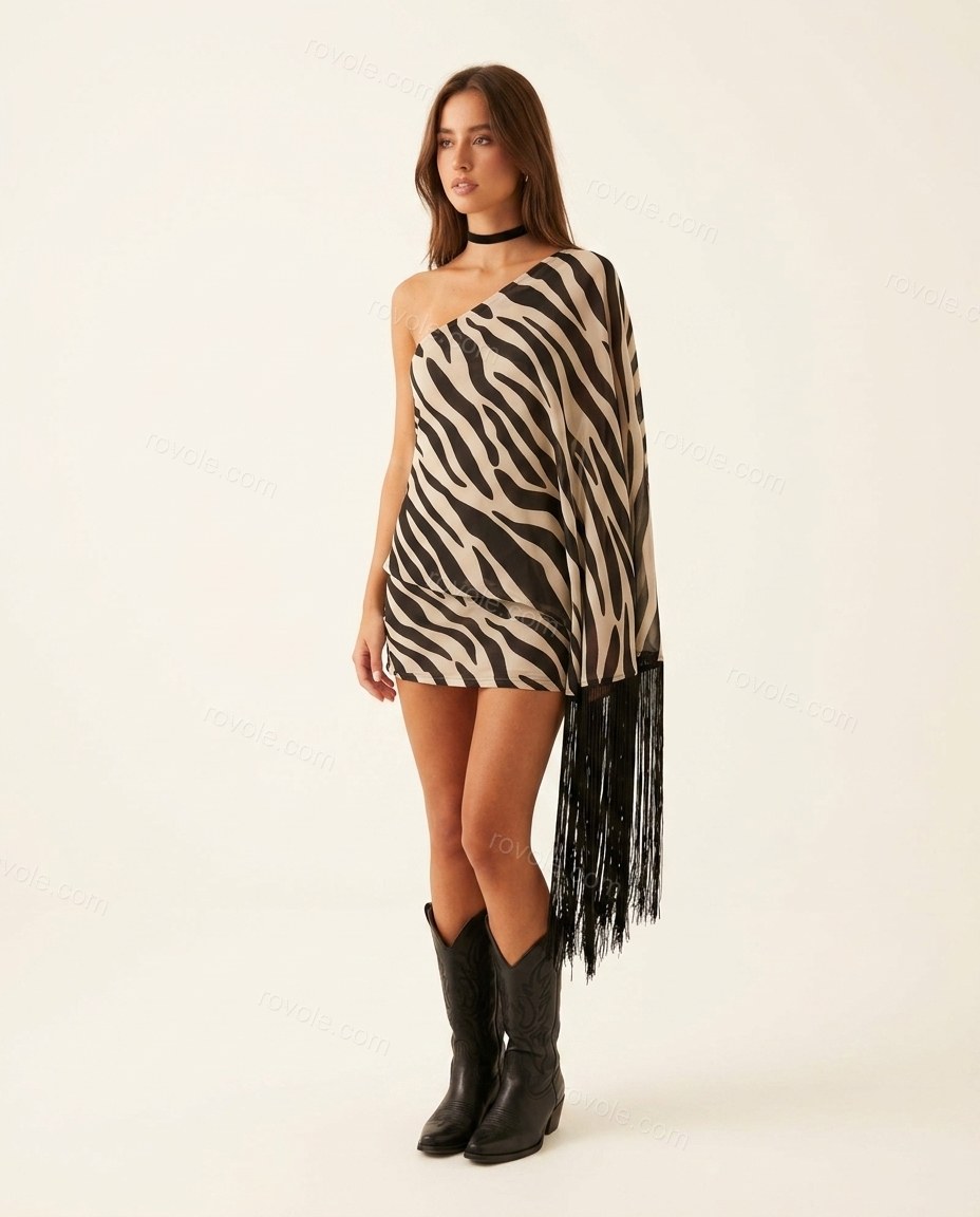 Sand Polished Zebra Print Mini Dress by Rovole