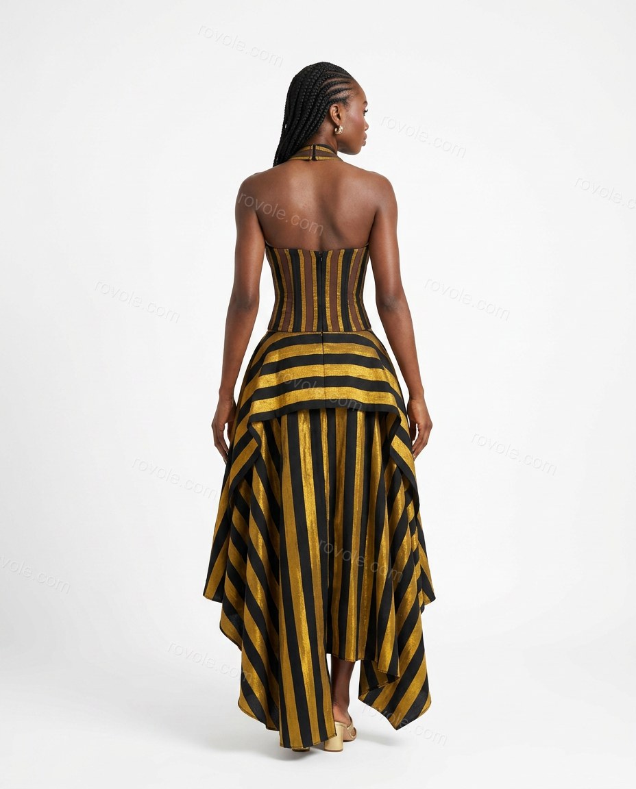Gold Elevated Jacquard Maxi Dress by Rovole