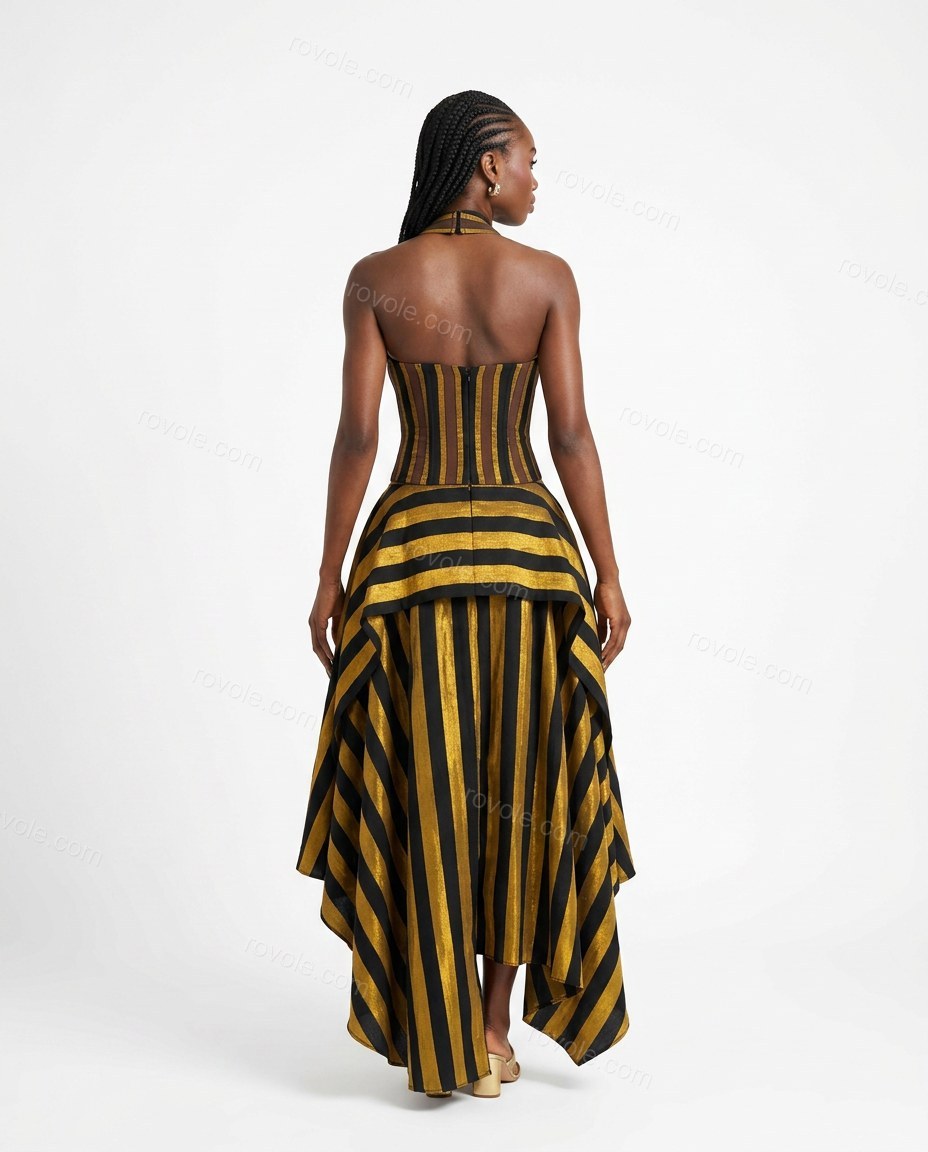 Gold Elevated Jacquard Maxi Dress by Rovole