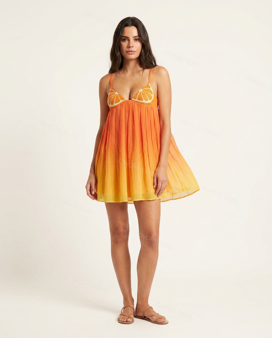 Orange Romantic Embroidered Mini Dress by Rovole
