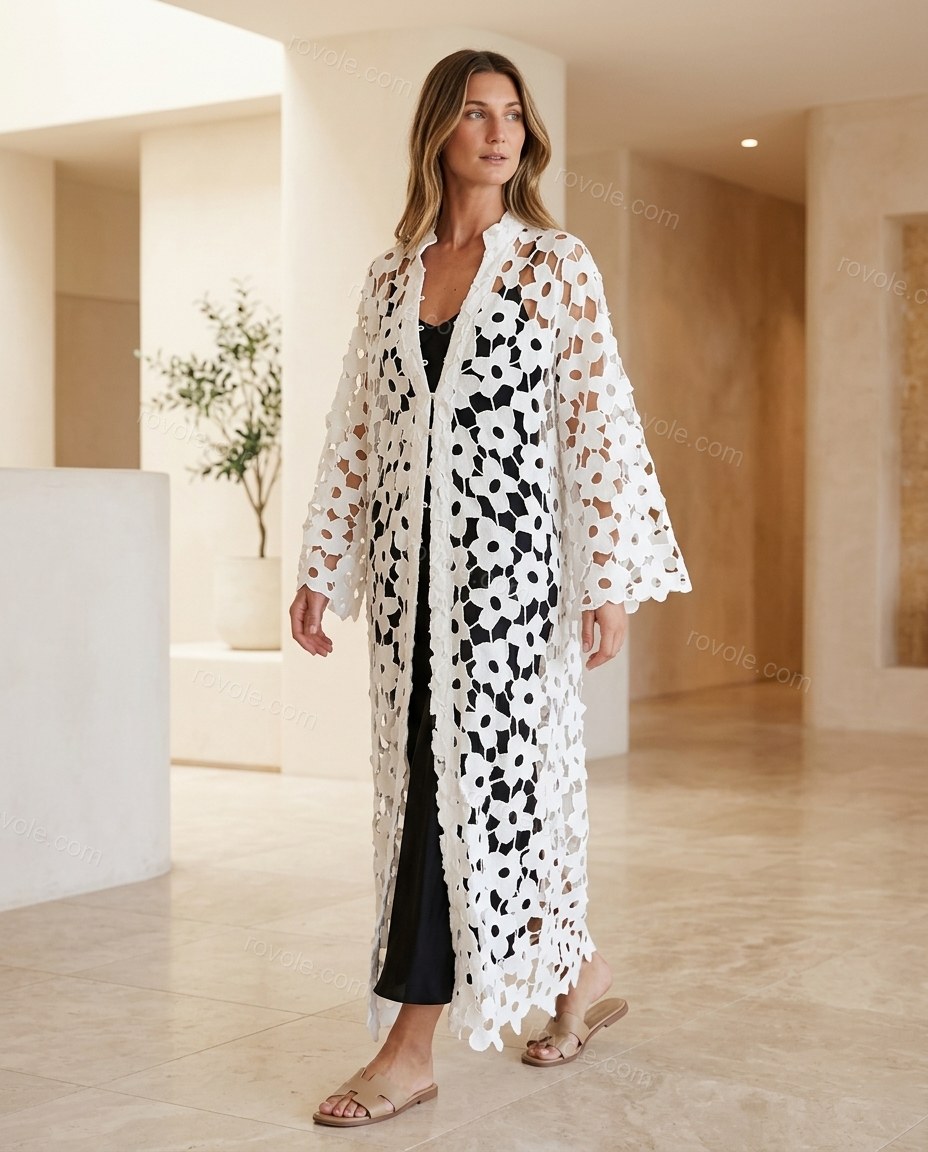Ivory City-Ready Floral Long-Sleeve Jacket by Rovole