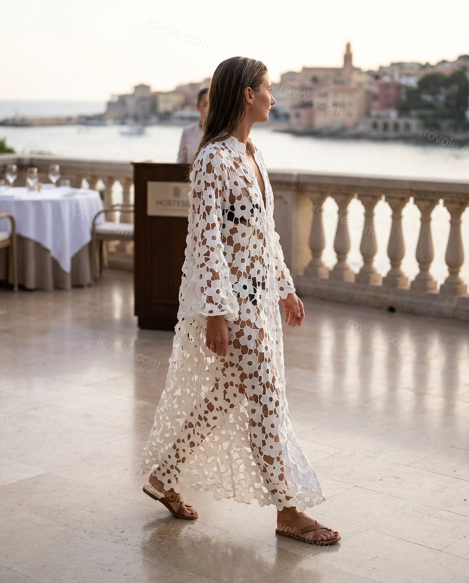 Ivory City-Ready Floral Long-Sleeve Jacket by Rovole