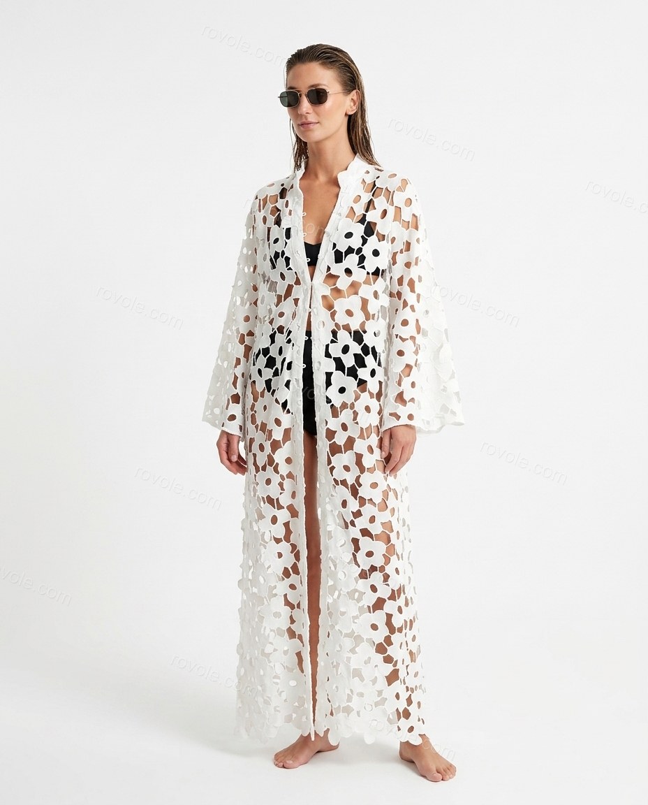Ivory City-Ready Floral Long-Sleeve Jacket by Rovole