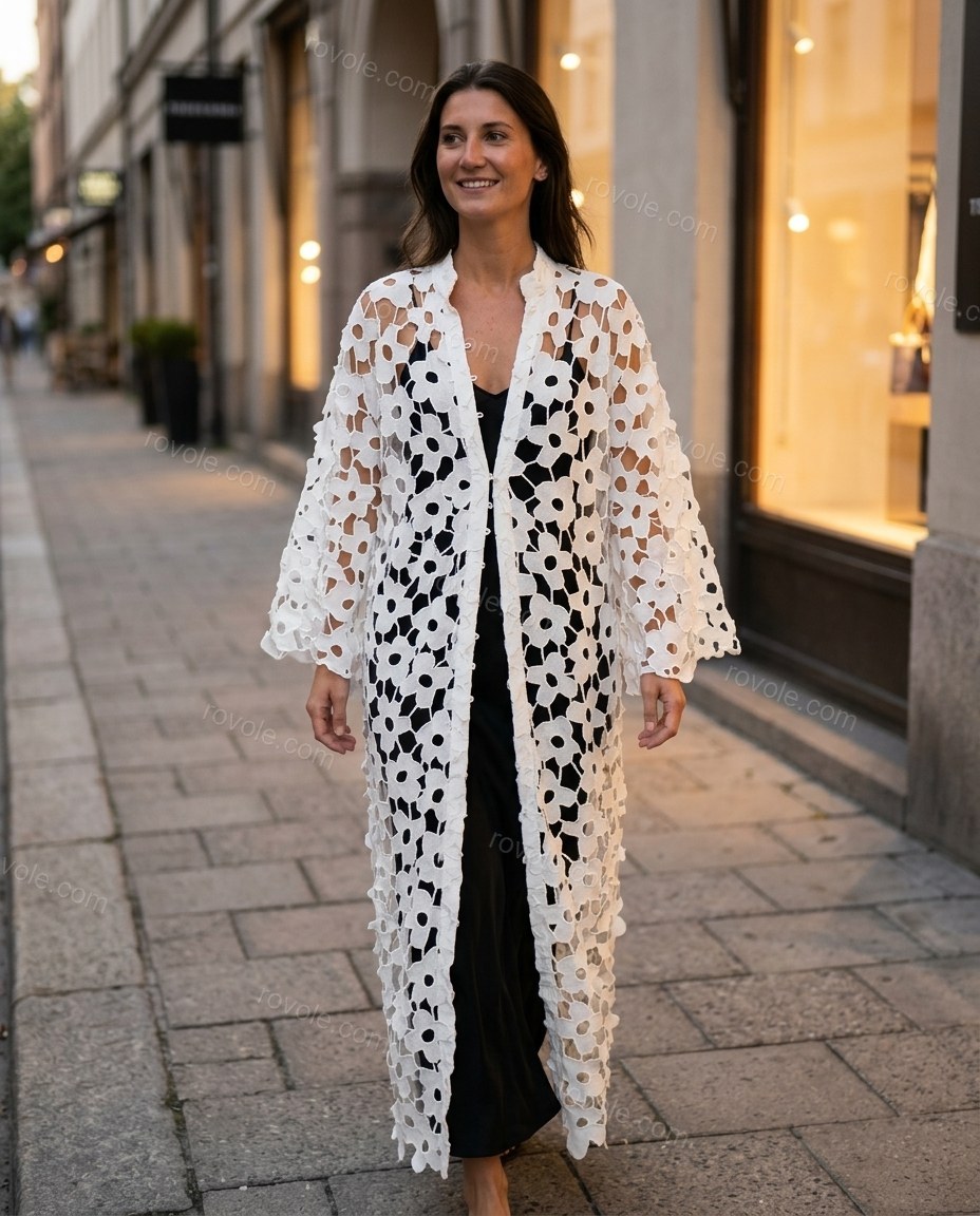 Ivory City-Ready Floral Long-Sleeve Jacket by Rovole