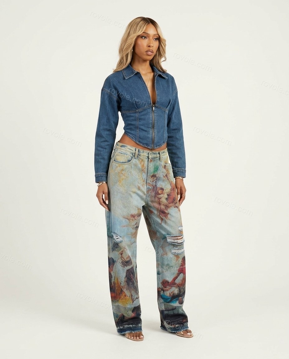 Light Blue Effortless Printed Pant Set by Rovole