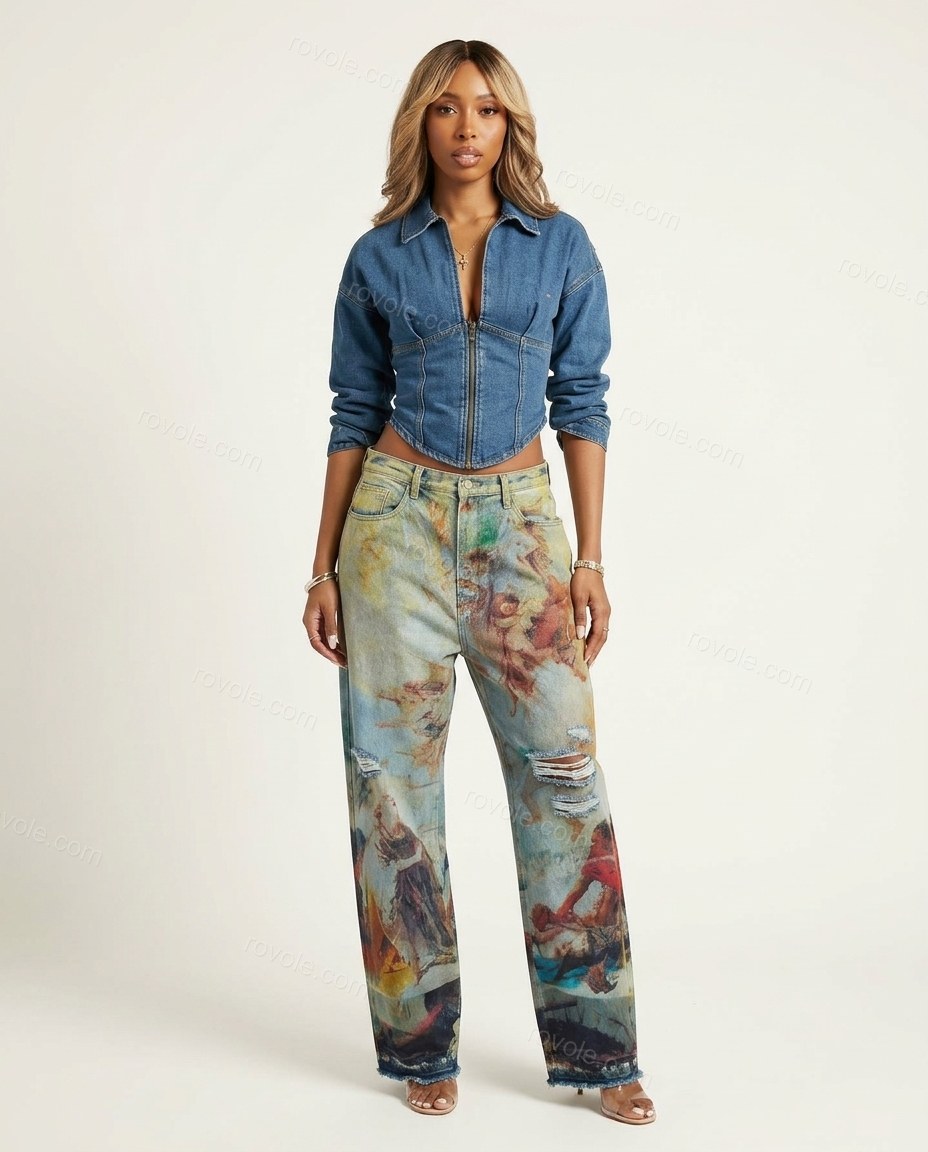 Light Blue Effortless Printed Pant Set by Rovole
